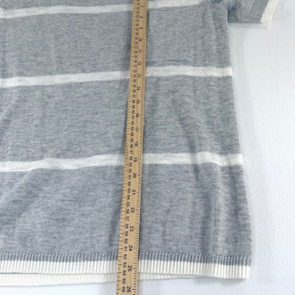 GAP Women's Grey White Stripe Short Sleeve Knit Sweater Medium 100% Cotton - Picture 10 of 11